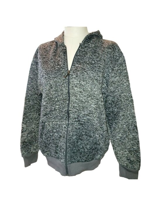 Store 68 Jackets & Blazers - Womans Fleece Jacket Hoodie Zip Front Black Grey Fleck Streetwear Size M JJ3448